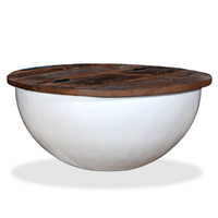 Coffee Table Solid Reclaimed Wood White Bowl Shape