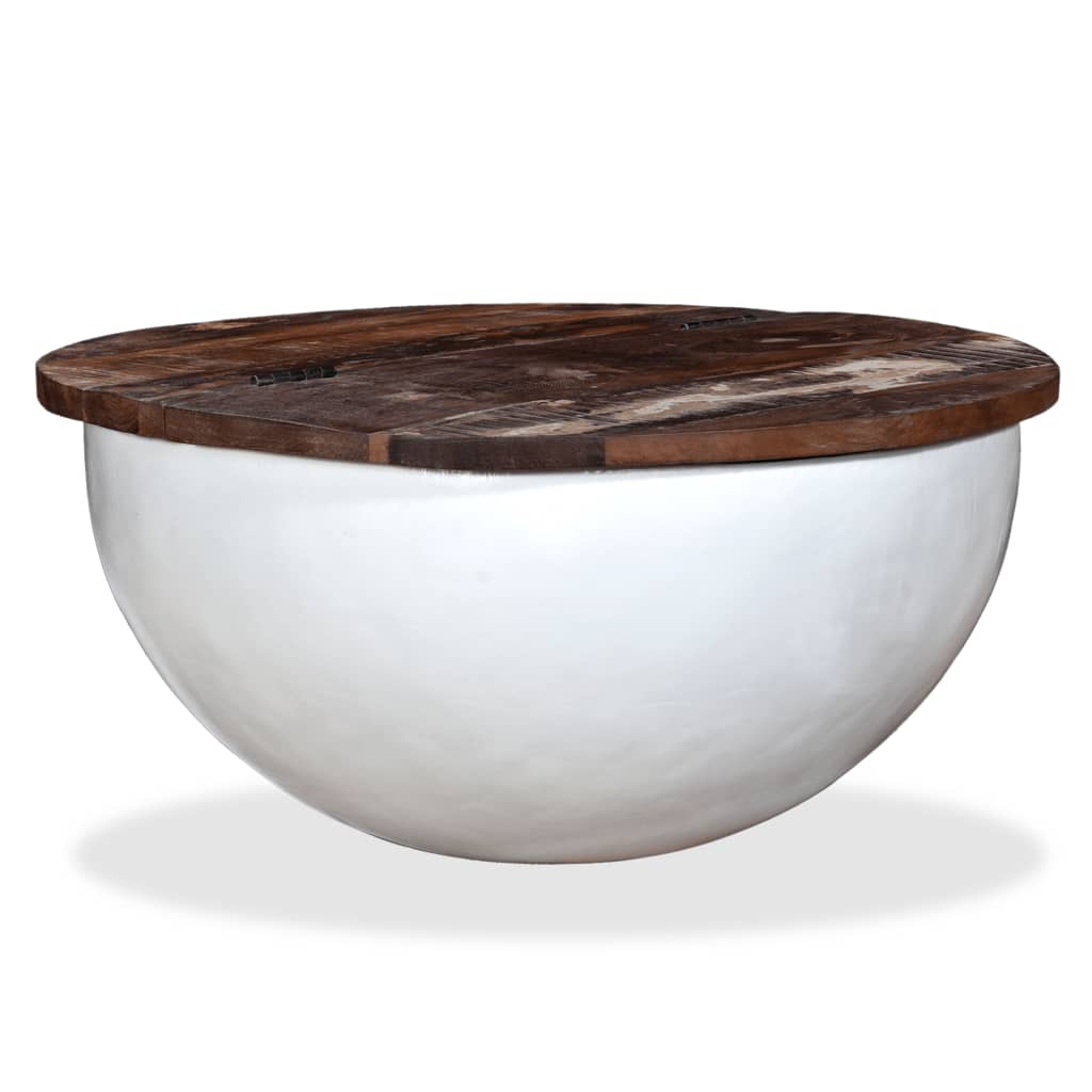 Coffee Table Solid Reclaimed Wood White Bowl Shape