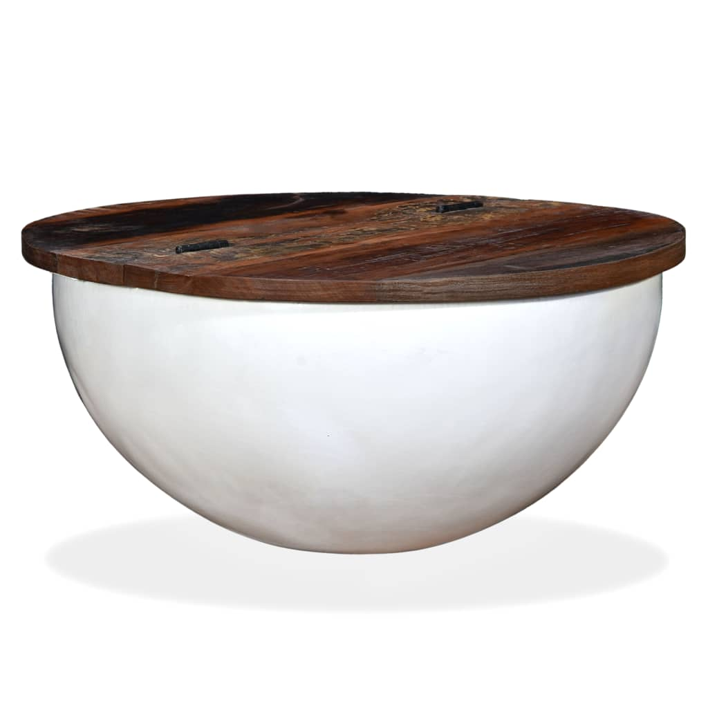 Coffee Table Solid Reclaimed Wood White Bowl Shape