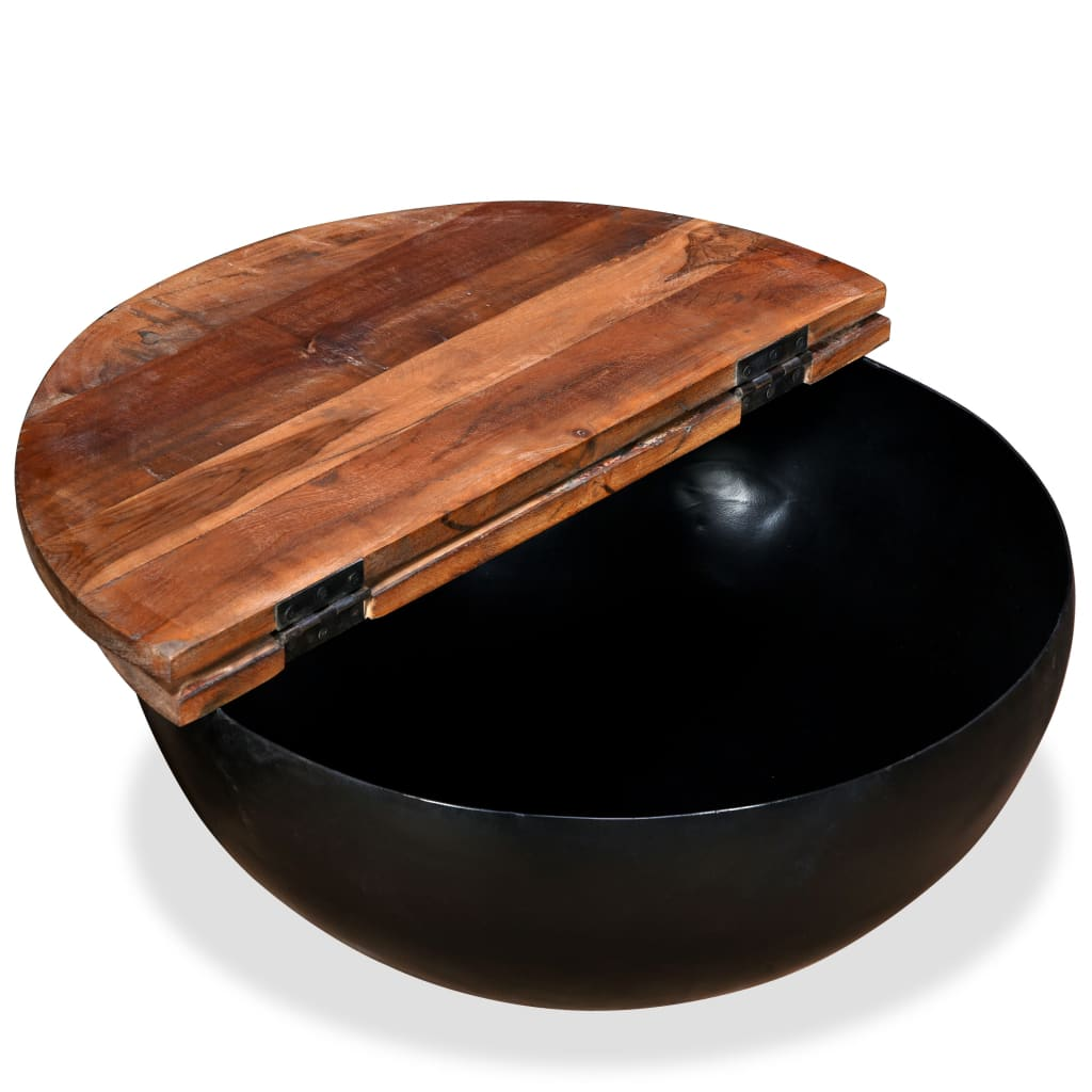 Coffee Table Set 2 Pieces | Solid Reclaimed Wood | Black Bowl Shape