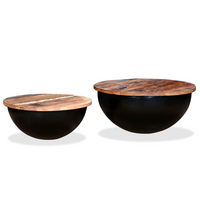 Coffee Table Set 2 Pieces | Solid Reclaimed Wood | Black Bowl Shape