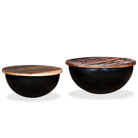 Coffee Table Set 2 Pieces | Solid Reclaimed Wood | Black Bowl Shape