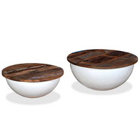 Coffee Table Set - 2 Pieces Solid Reclaimed Wood, White, Bowl Shape