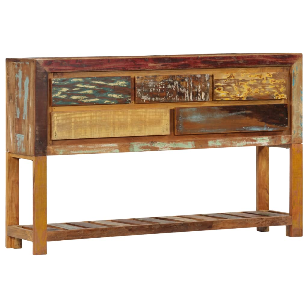 Sideboard 120x30x75 cm - Solid Reclaimed Wood, 5 Drawers, 1 Shelf