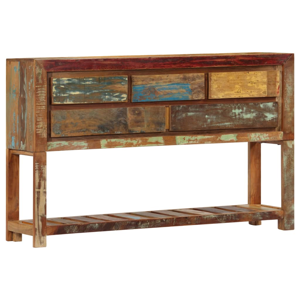 Sideboard 120x30x75 cm - Solid Reclaimed Wood, 5 Drawers, 1 Shelf