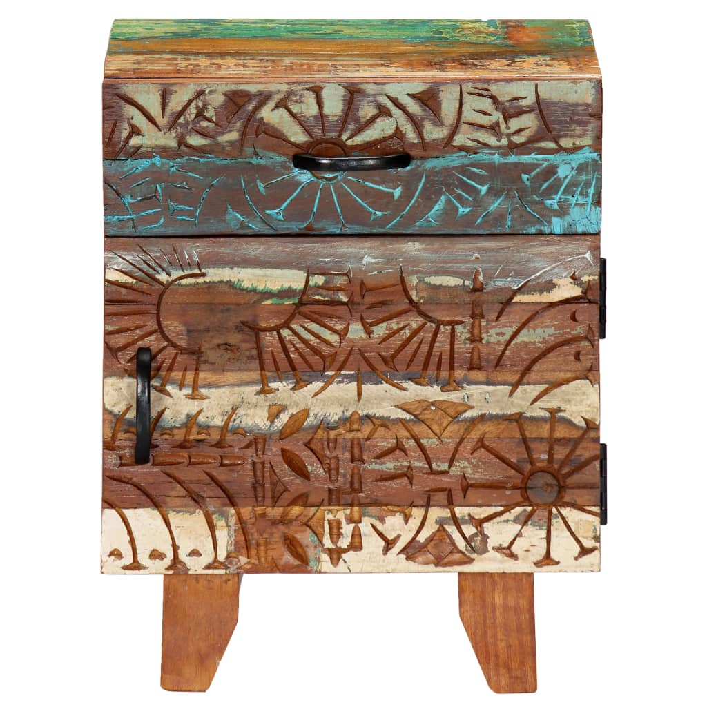 Hand Carved Bedside Cabinet - Solid Reclaimed Wood