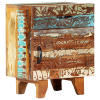 Hand Carved Bedside Cabinet - Solid Reclaimed Wood