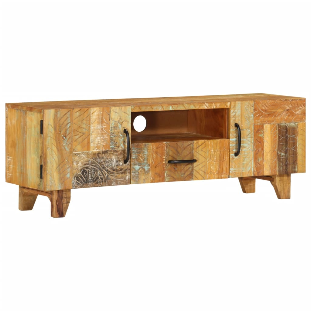 Hand Carved TV Cabinet 120x30x40 cm Solid Reclaimed Wood - Vintage Charm and Sophistication