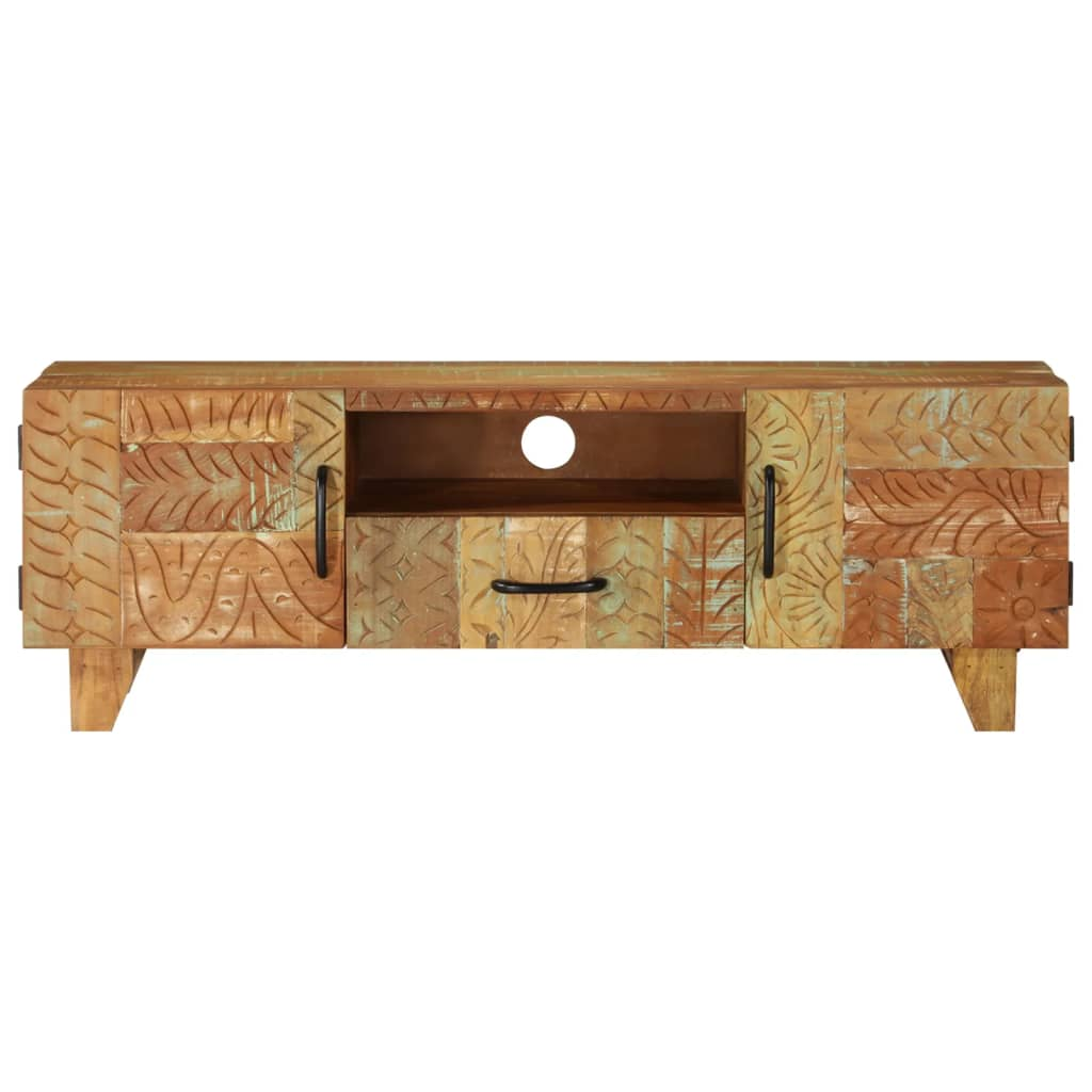 Hand Carved TV Cabinet 120x30x40 cm Solid Reclaimed Wood - Vintage Charm and Sophistication