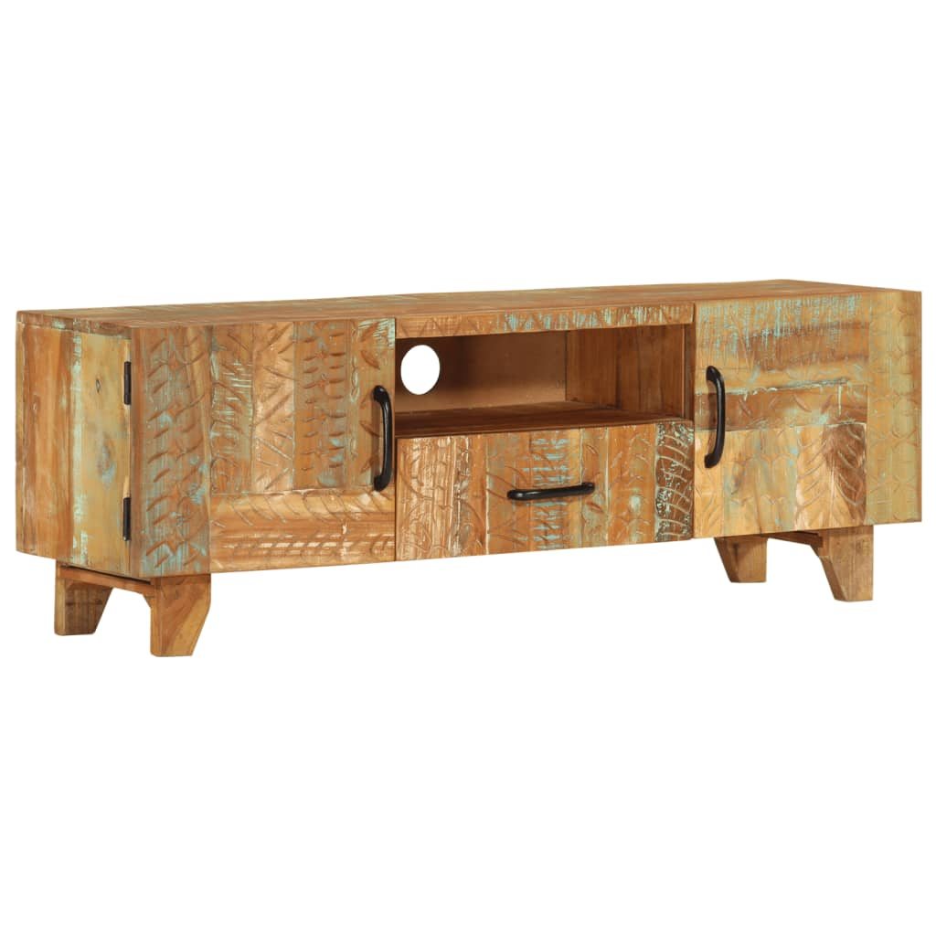 Hand Carved TV Cabinet 120x30x40 cm Solid Reclaimed Wood - Vintage Charm and Sophistication