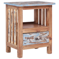 Bedside Cabinet 41x30x50 cm Solid Reclaimed Wood - Handmade, Polished, and Lacquered