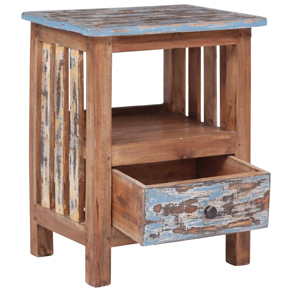 Bedside Cabinet 41x30x50 cm Solid Reclaimed Wood - Handmade, Polished, and Lacquered