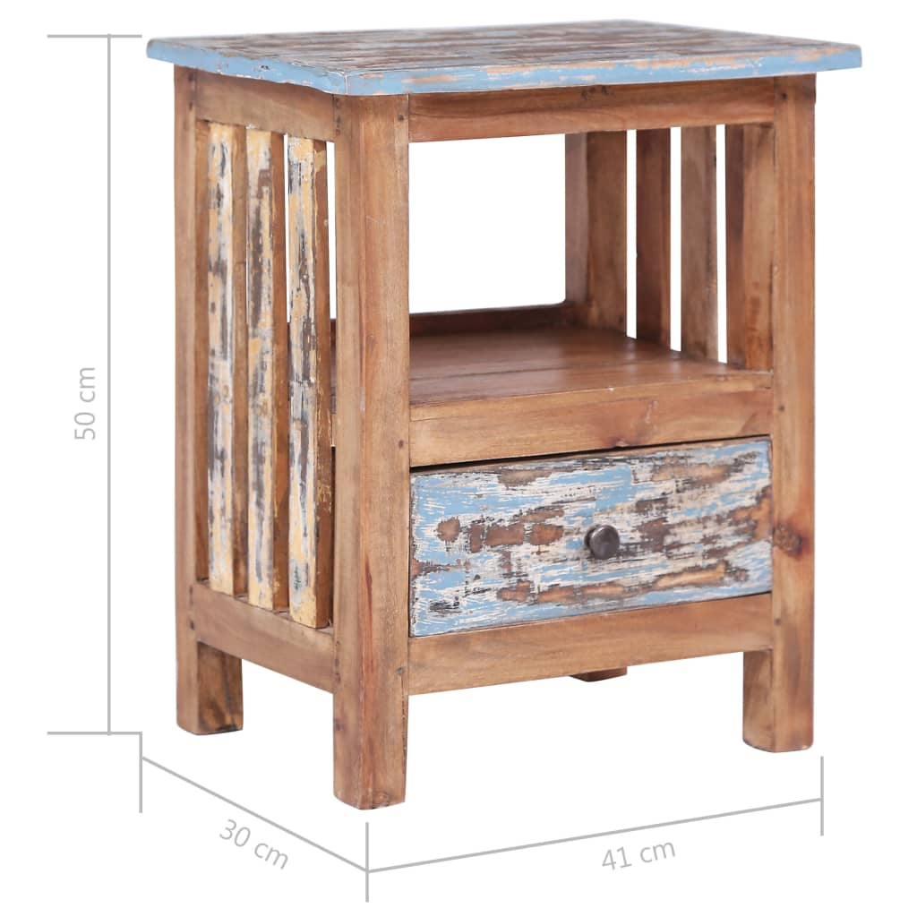 Bedside Cabinet 41x30x50 cm Solid Reclaimed Wood - Handmade, Polished, and Lacquered