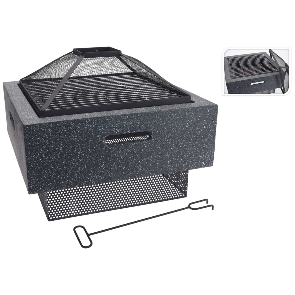 ProGarden Fire Bowl with BBQ Rack Square Dark Grey - Perfect for Outdoor Gatherings