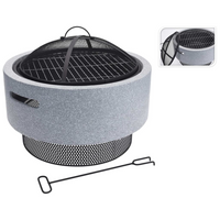 ProGarden Fire Bowl with BBQ Rack - Round Light Grey 52x18.5 cm | Outdoor Fireplace and Barbecue Party Essential