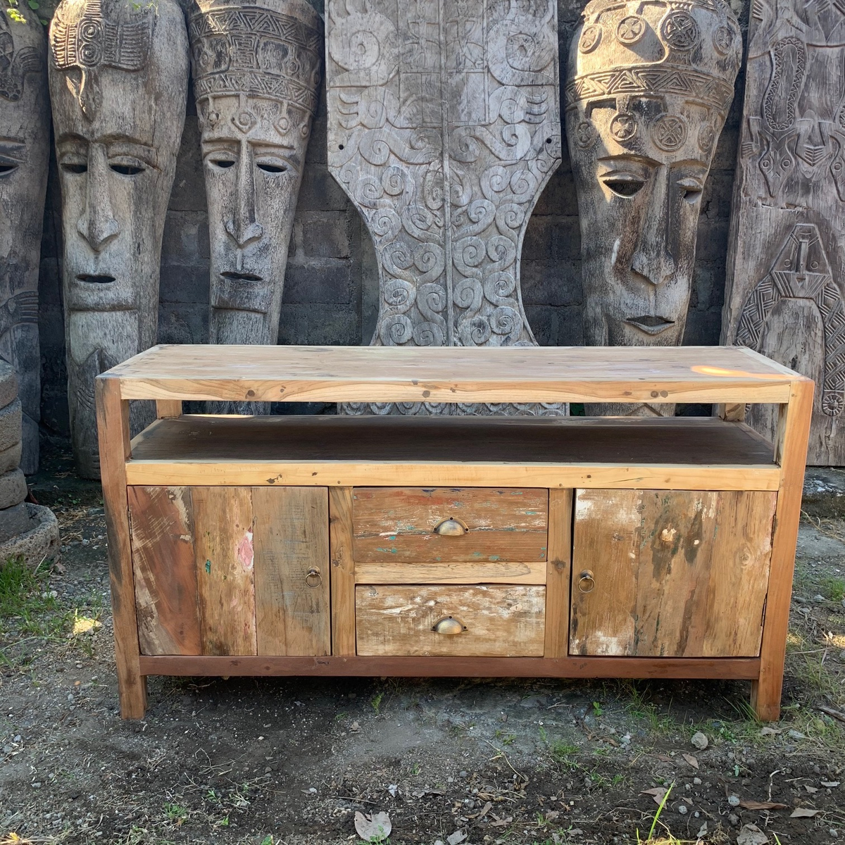 Large TV Stand - Recycled Wood | Rustic Upcycled Teak Furniture