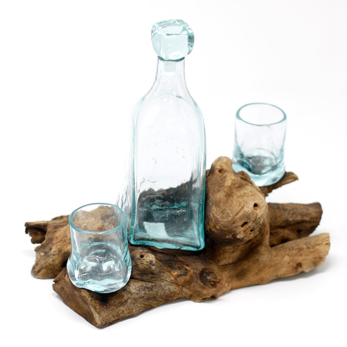 Handmade Molten Glass on Wood Whisky Set - Natural and Chic