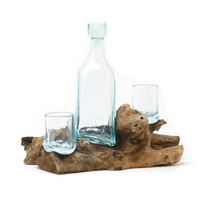 Handmade Molten Glass on Wood Whisky Set - Natural and Chic