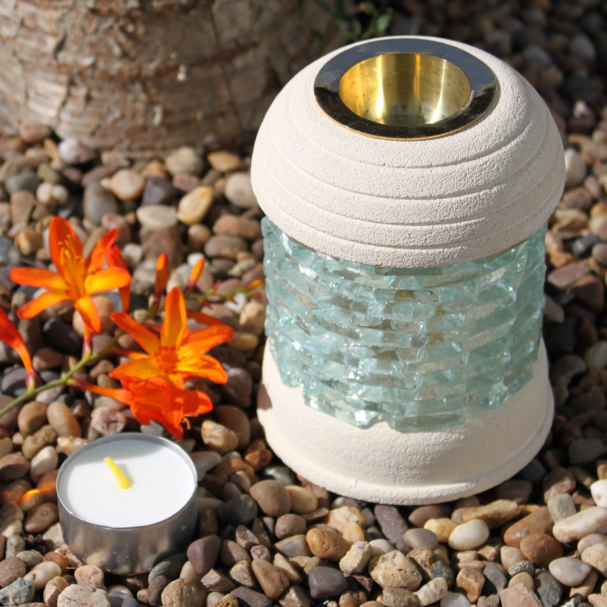 Stone Oil Burner - Round Glass Brick | Premium Sandstone Oil Burner