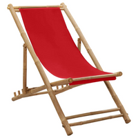 Deck Chair Bamboo and Canvas Red - Premium Outdoor Furniture