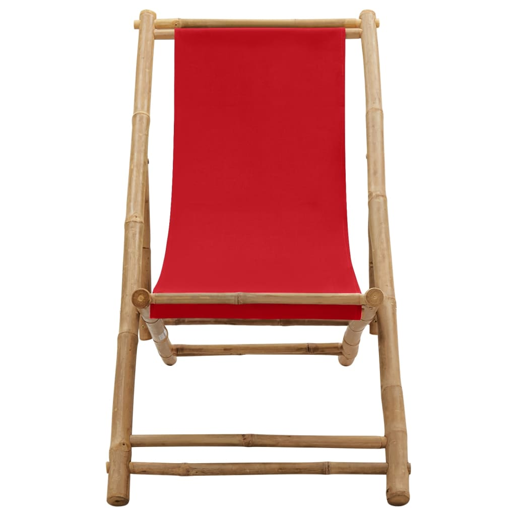 Deck Chair Bamboo and Canvas Red - Premium Outdoor Furniture