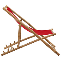 Deck Chair Bamboo and Canvas Red - Premium Outdoor Furniture