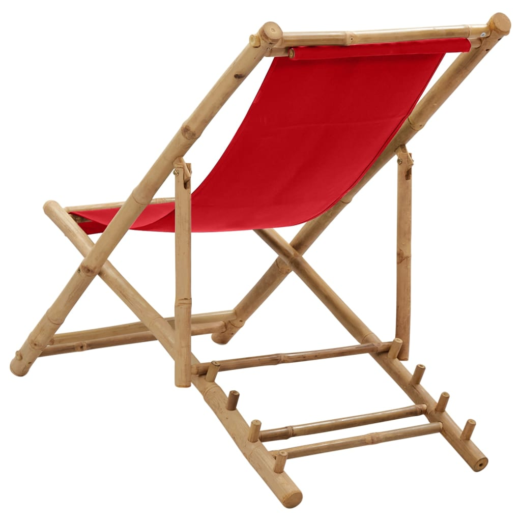 Deck Chair Bamboo and Canvas Red - Premium Outdoor Furniture