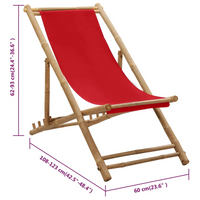 Deck Chair Bamboo and Canvas Red - Premium Outdoor Furniture