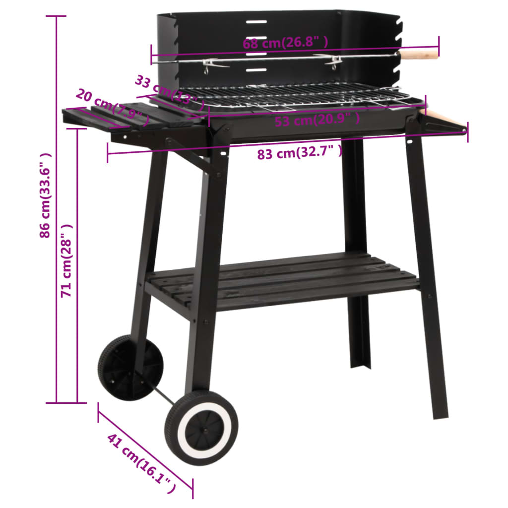 Charcoal BBQ Grill with Wheels | Sturdy Construction | Adjustable Height | Practical Windshield