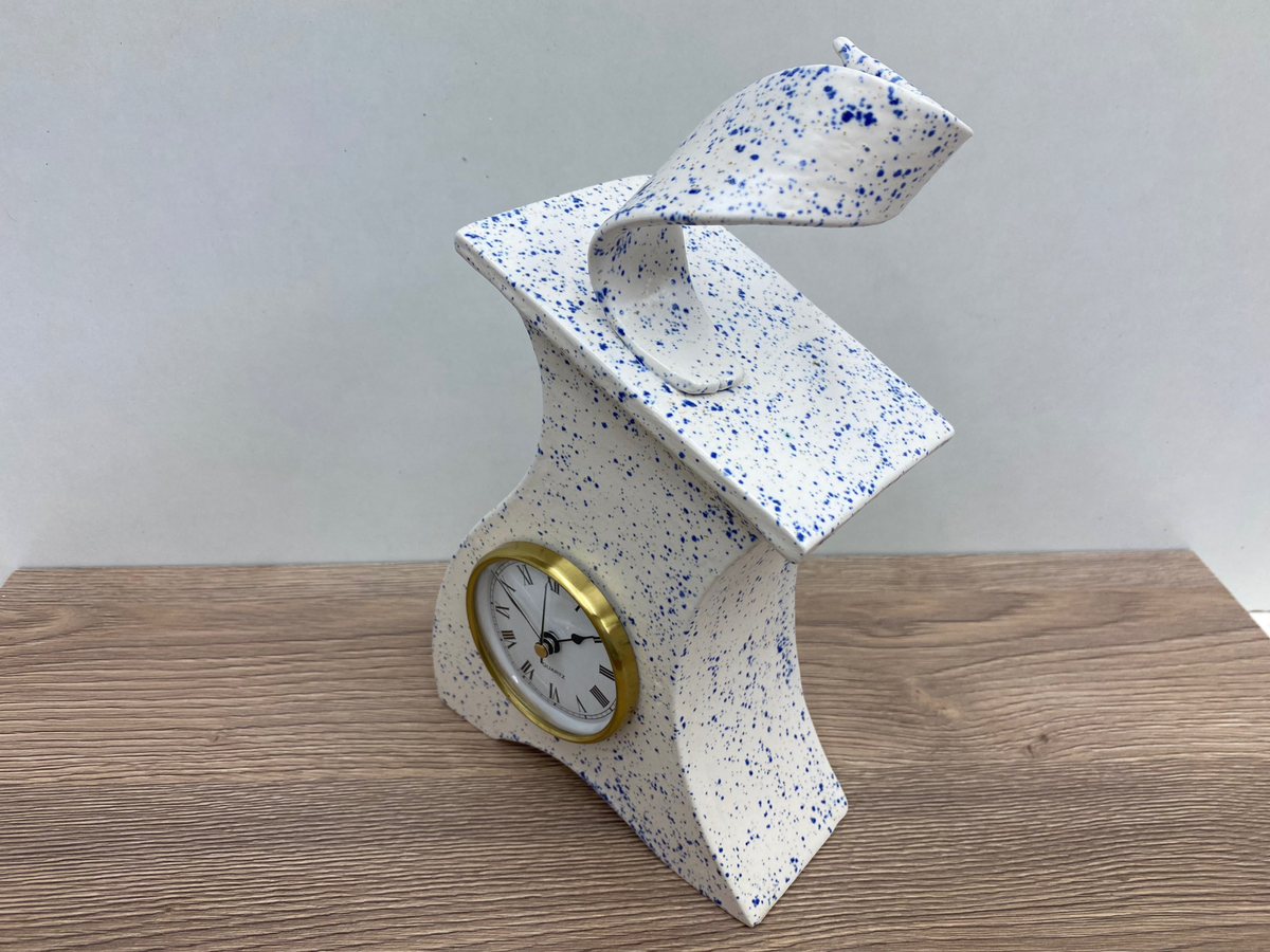 Ceramic Mantel Clock - Light Blue Speckled | Quirky Handmade Design