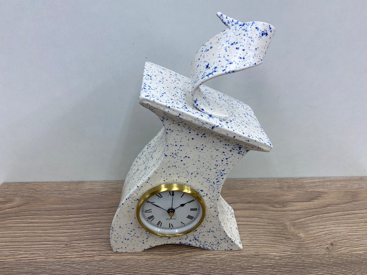 Ceramic Mantel Clock - Light Blue Speckled | Quirky Handmade Design