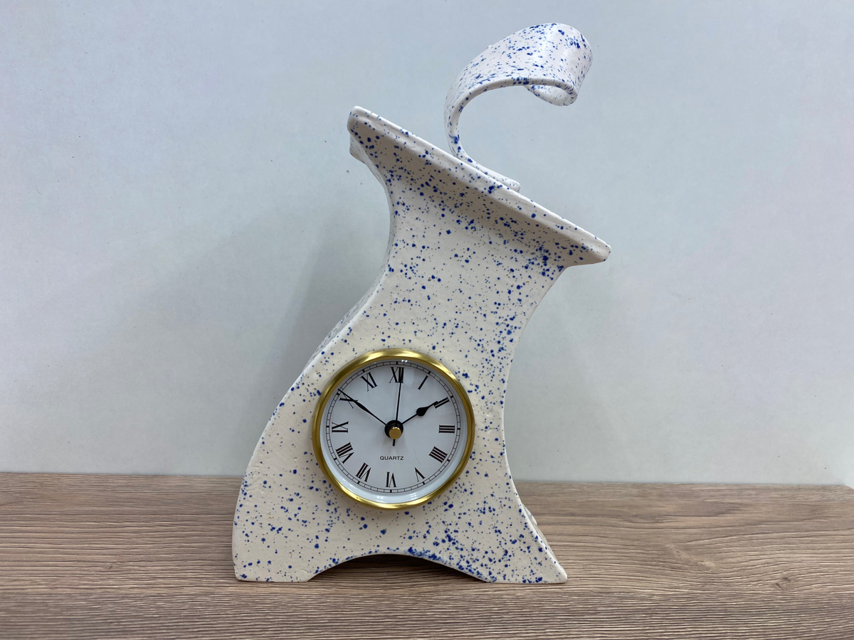 Ceramic Mantel Clock - Light Blue Speckled | Quirky Handmade Design