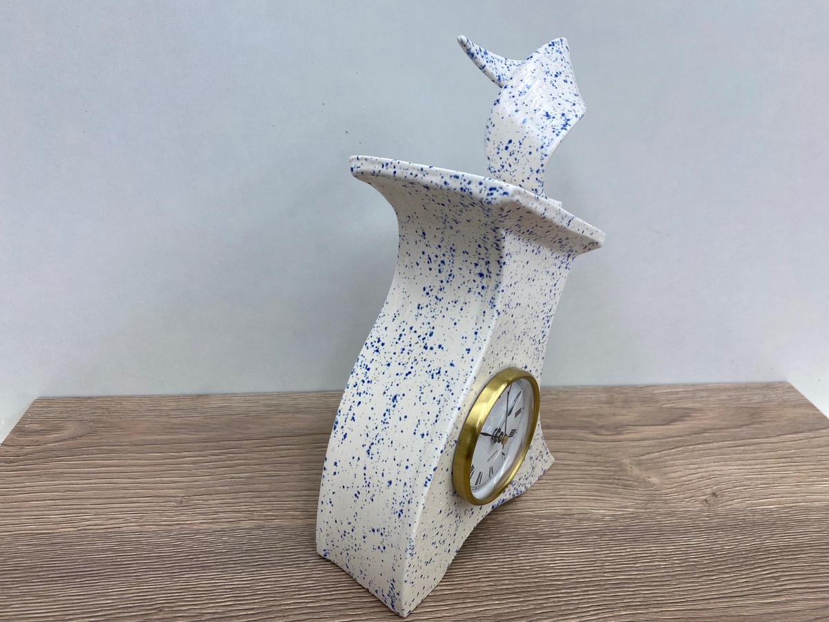 Ceramic Mantel Clock - Light Blue Speckled | Quirky Handmade Design