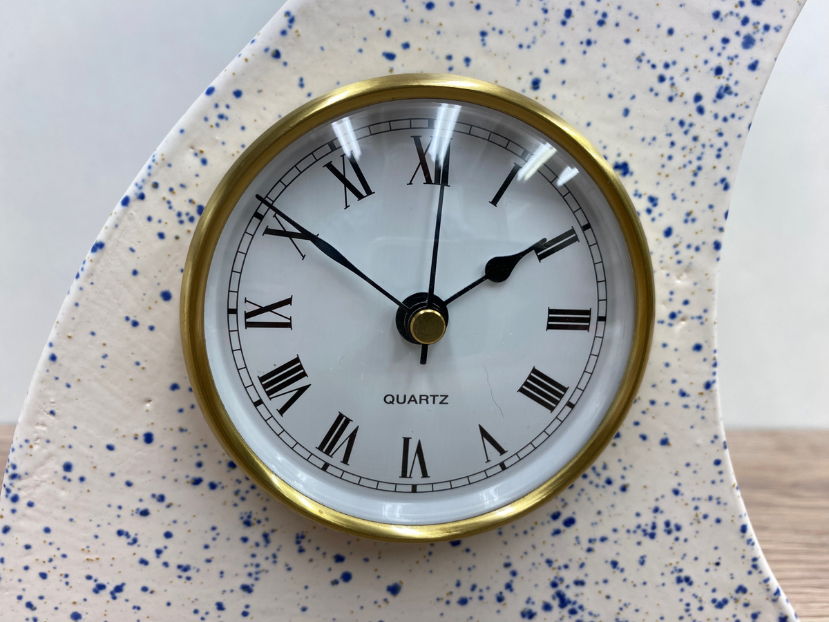 Ceramic Mantel Clock - Light Blue Speckled | Quirky Handmade Design