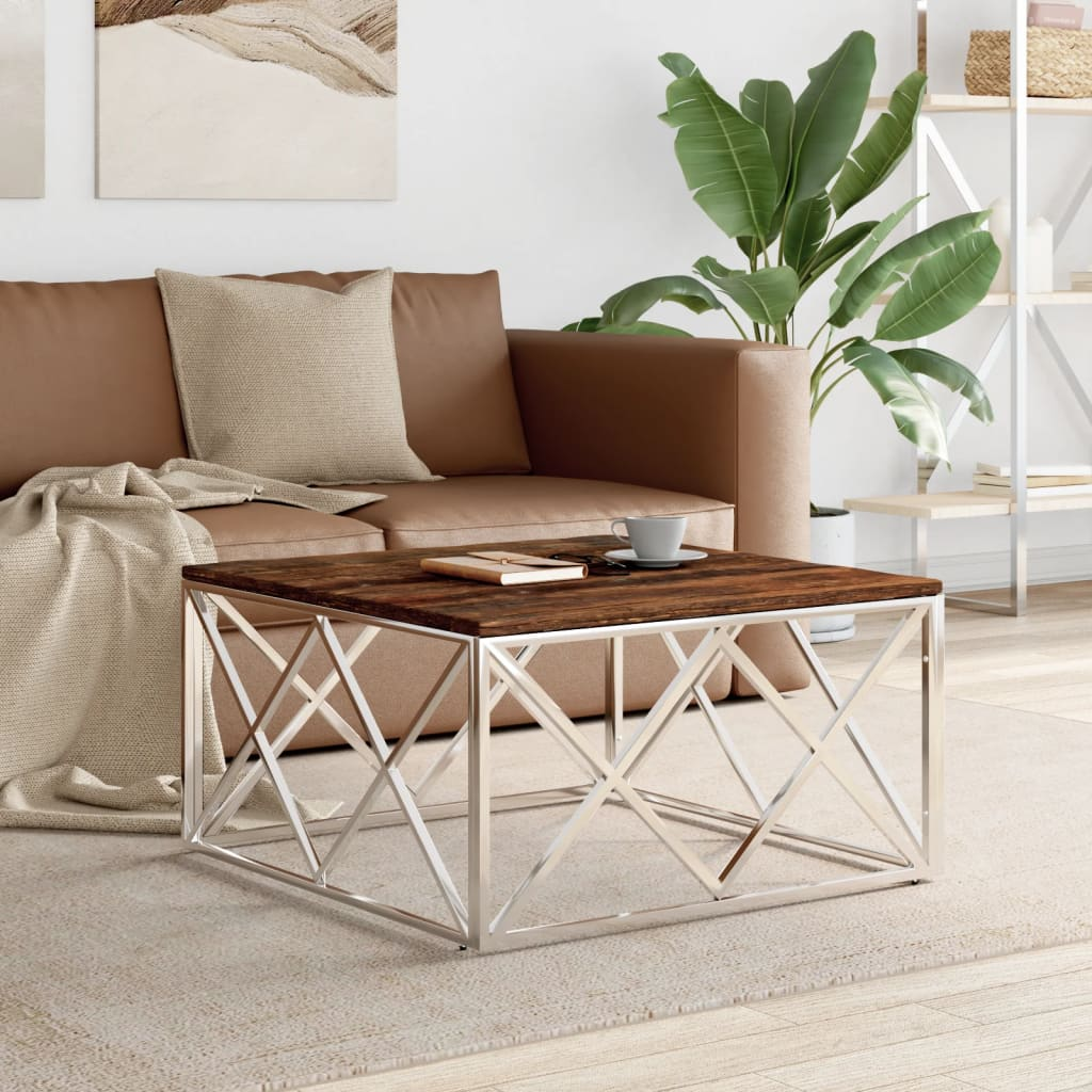 Coffee Table Stainless Steel and Solid Wood Reclaimed - Functional and Durable Furniture