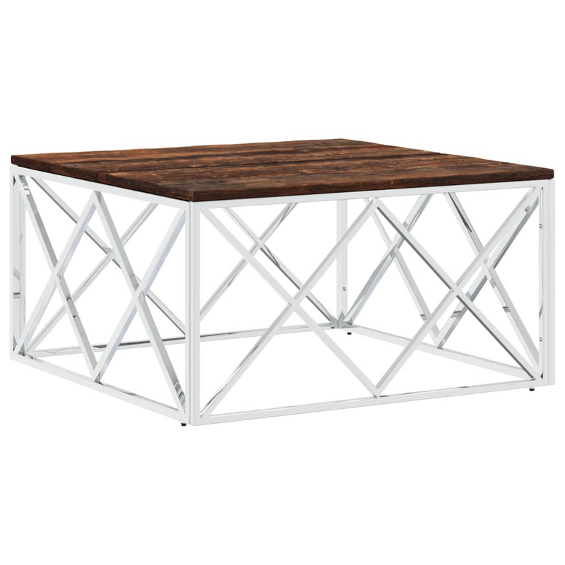 Coffee Table Stainless Steel and Solid Wood Reclaimed - Functional and Durable Furniture