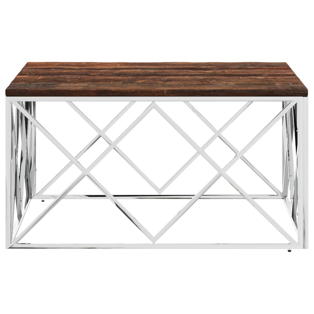 Coffee Table Stainless Steel and Solid Wood Reclaimed - Functional and Durable Furniture