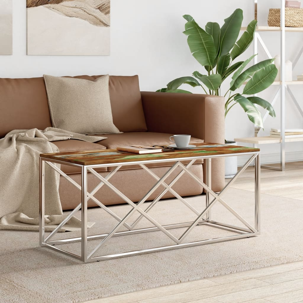 Coffee Table Stainless Steel and Solid Wood Reclaimed - Functional and Beautiful