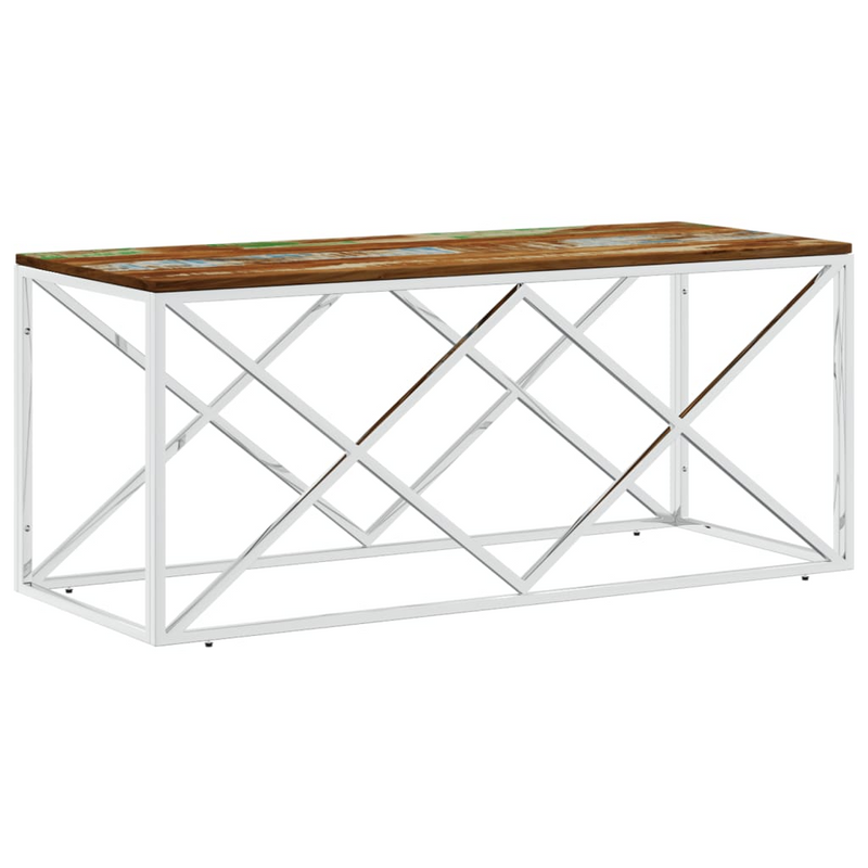 Coffee Table Stainless Steel and Solid Wood Reclaimed - Functional and Beautiful