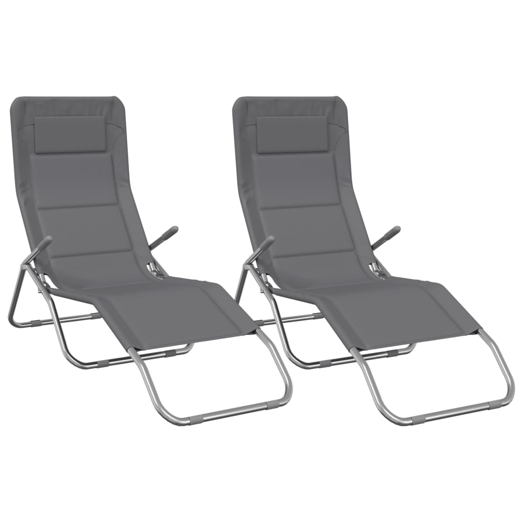 Folding Sun Loungers - 2 pcs Grey Textilene & Powder-coated Steel | Ergonomic Design, Foldable, Durable