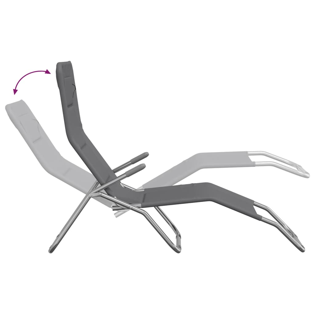 Folding Sun Loungers - 2 pcs Grey Textilene & Powder-coated Steel | Ergonomic Design, Foldable, Durable