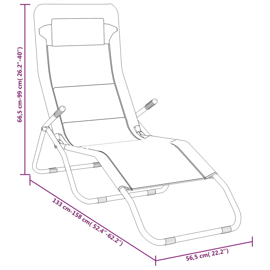 Folding Sun Loungers - 2 pcs Grey Textilene & Powder-coated Steel | Ergonomic Design, Foldable, Durable