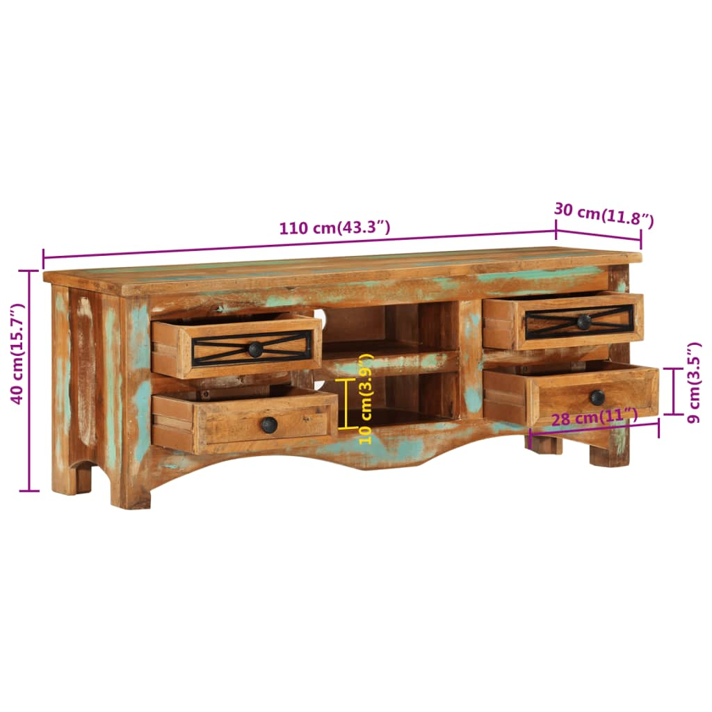 TV Cabinet 110x30x40 cm - Solid Wood Reclaimed | Sturdy and Stylish