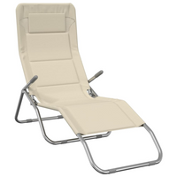 Folding Sun Loungers 2 pcs Cream Textilene & Powder-coated Steel - Outdoor Loungers