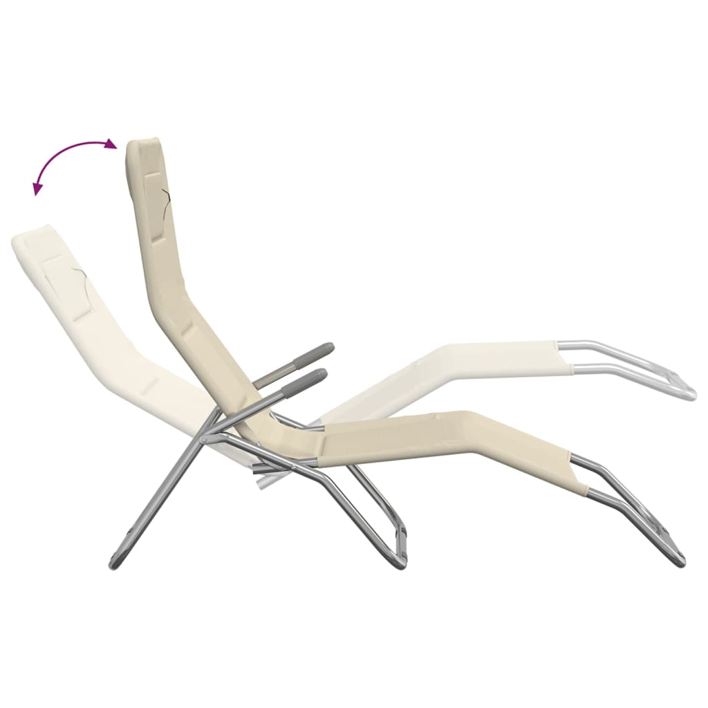 Folding Sun Loungers 2 pcs Cream Textilene & Powder-coated Steel - Outdoor Loungers