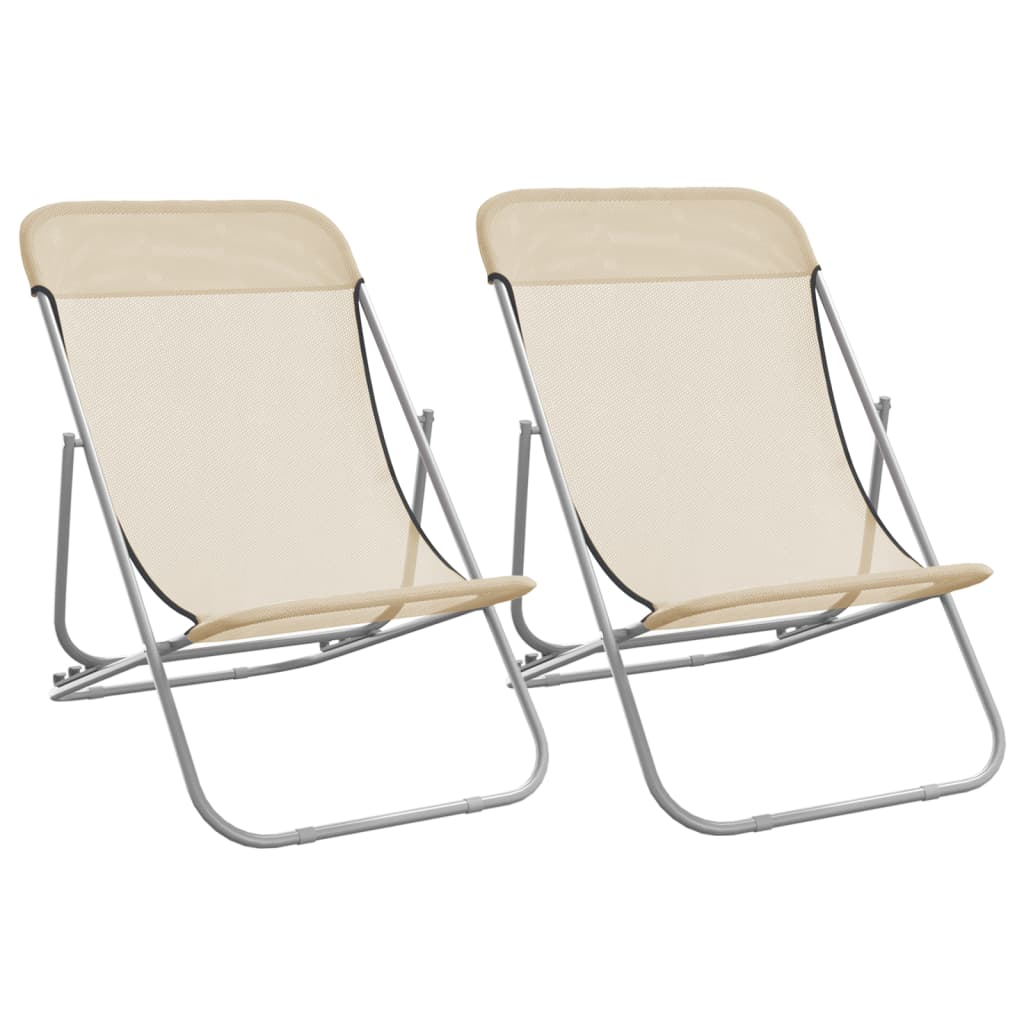 Folding Beach Chairs 2 pcs Cream | Durable & Adjustable Lounge Chair