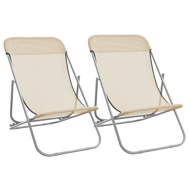 Folding Beach Chairs 2 pcs Cream | Durable & Adjustable Lounge Chair