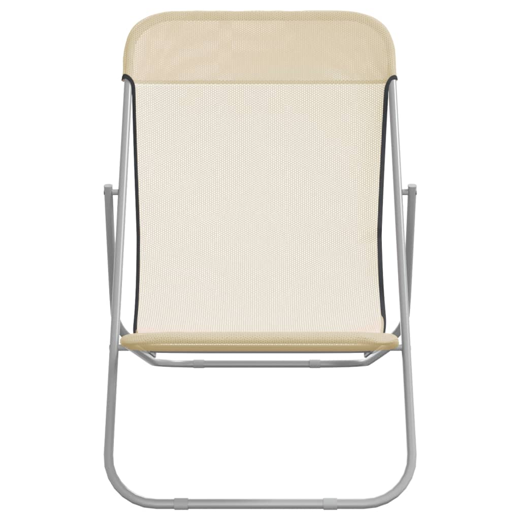 Folding Beach Chairs 2 pcs Cream | Durable & Adjustable Lounge Chair