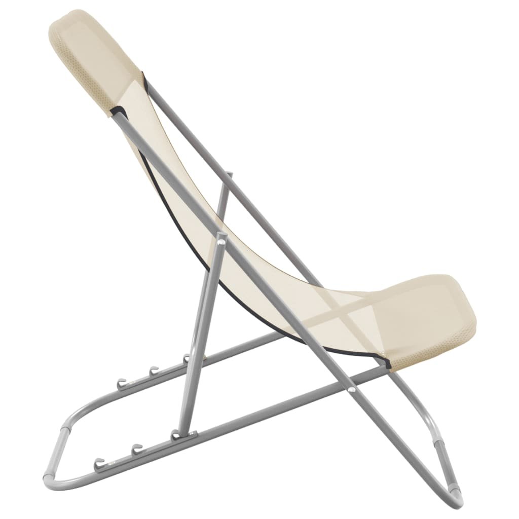 Folding Beach Chairs 2 pcs Cream | Durable & Adjustable Lounge Chair