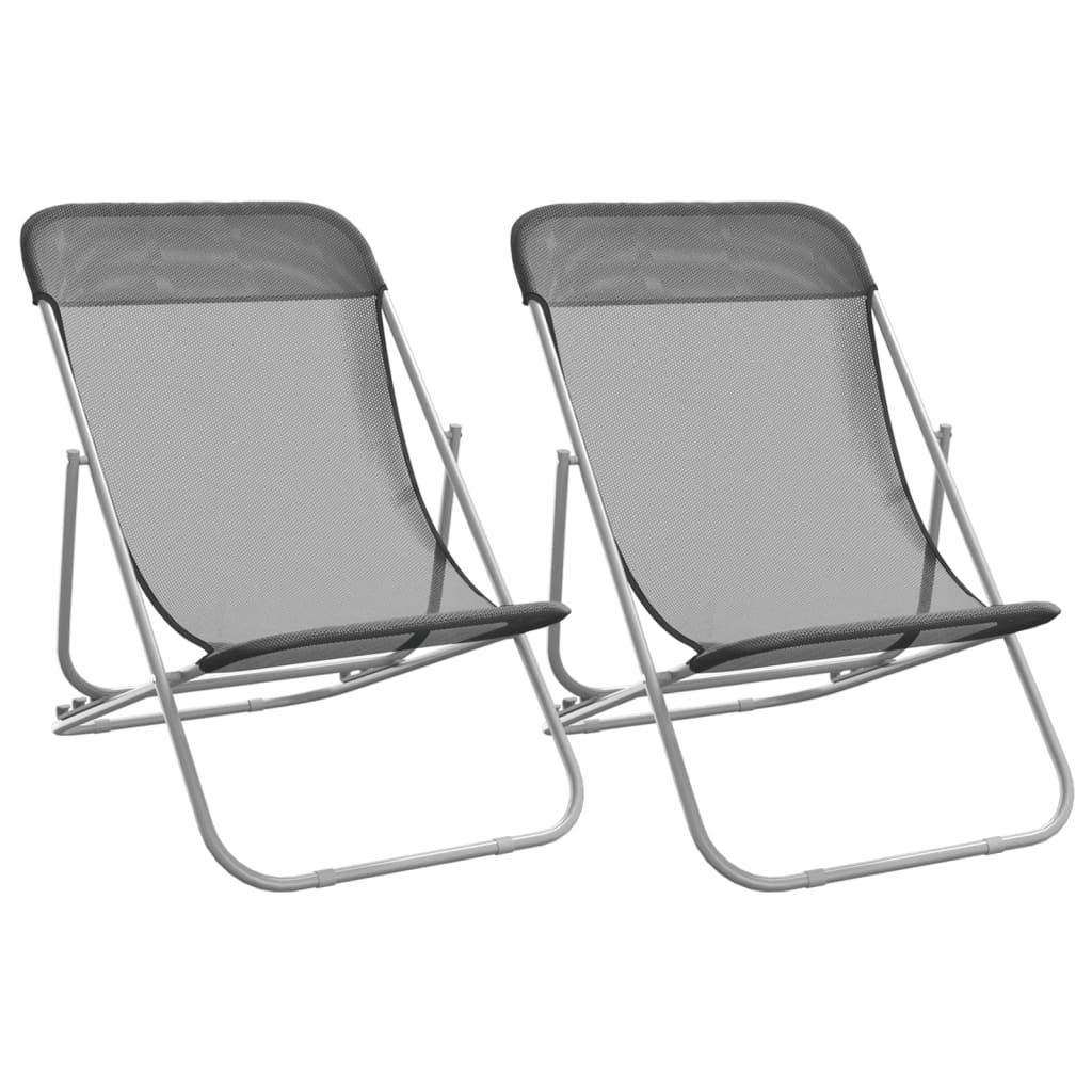 Folding Beach Chairs 2 pcs Grey | Comfortable and Durable Outdoor Seating